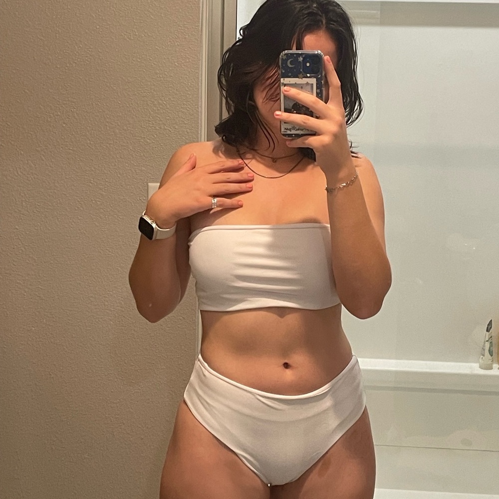 white bandeau swim suit set🤍
